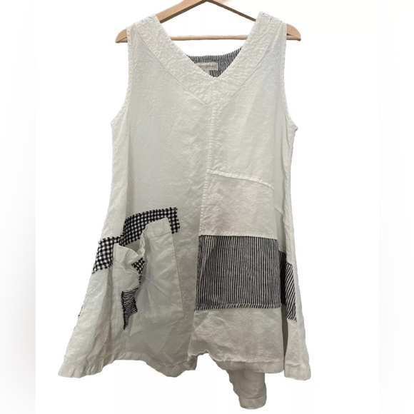 Mara Gibbucci Asymmetrical Linen Sleeveless Top Lagenlook V-Neck Small - Picture 1 of 6
